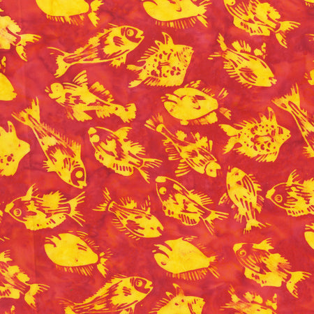 Batik Fish Red 3 Yard Fabric End Bolt
